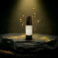 AITHER Oil Control Hydrator on luxury rock pedestal with golden droplets