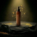 AITHER Kale Protein Face Cleanser on luxury rock pedestal with golden droplets